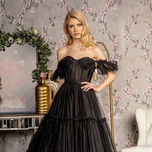 NEW LONG A-LINE SLEEVELESS DRESS EMBROIDERED WITH SPARKLING SEQUINS GL3453